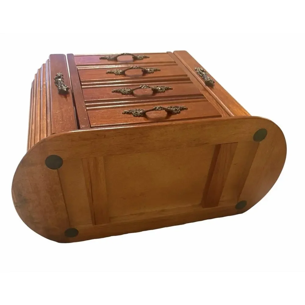 Vintage Wooden Jewelry Box Mirror Ring Necklace Bracelet Earring Organizer 3708C